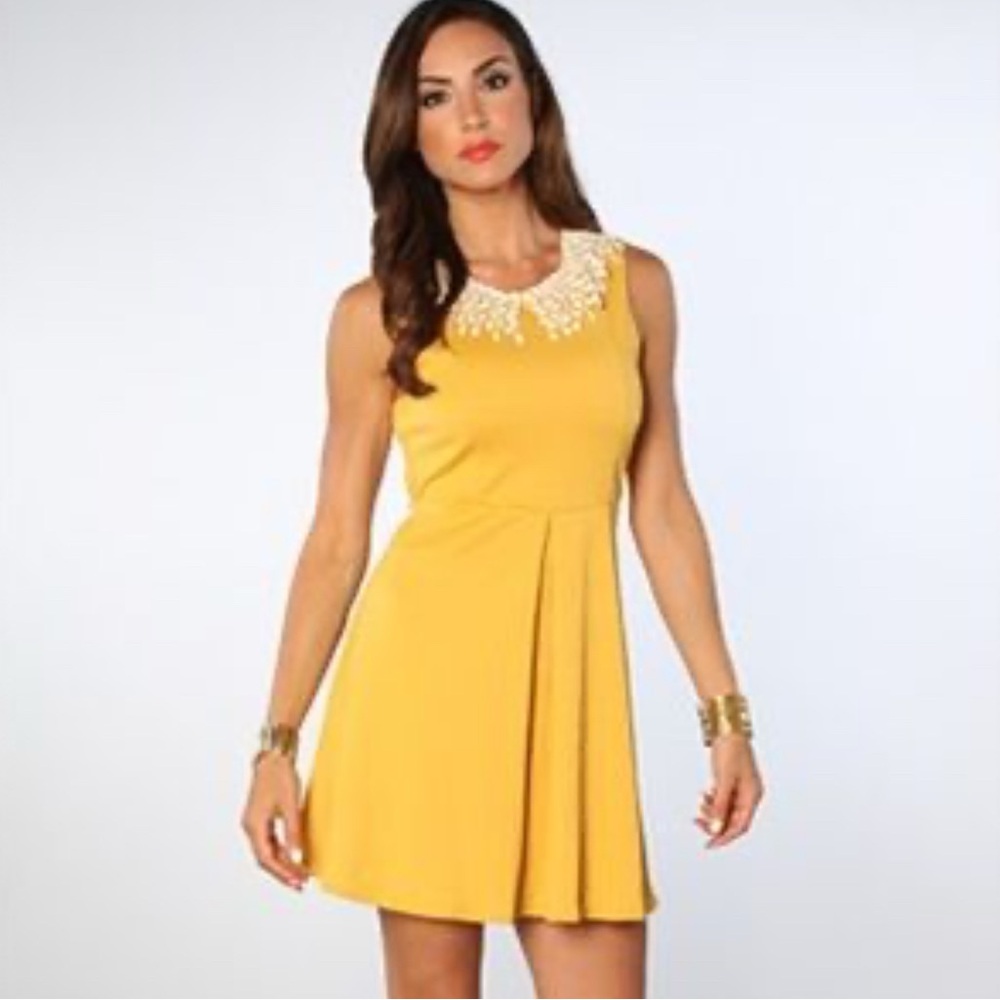 Free People Yellow Dress with Beaded Collar